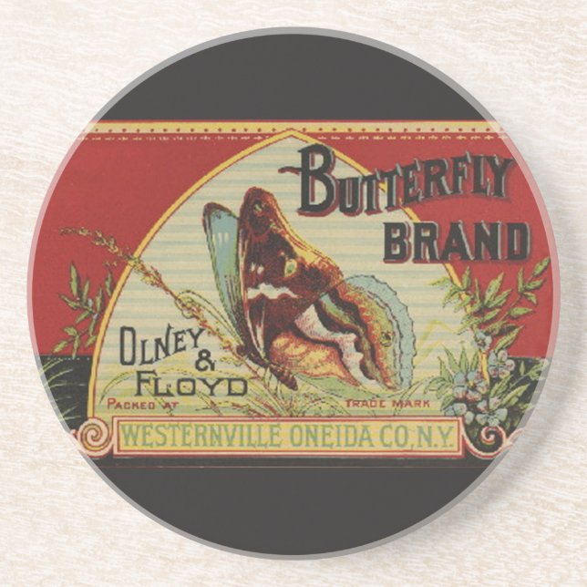Butterfly Antique Advertising Label Drink Coaster (Front)