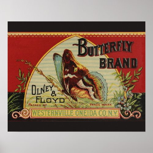 Butterfly Antique Advertising Label Poster