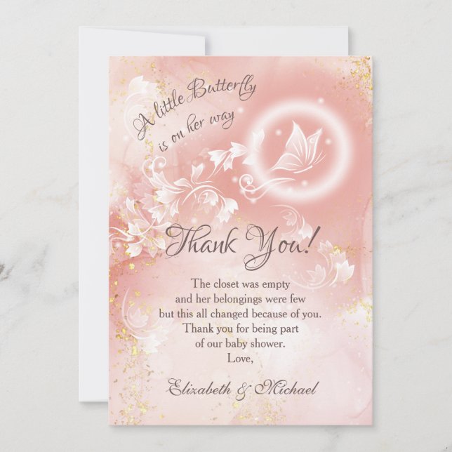 Butterfly Apricot Watercolor Baby Shower Thank You (Front)