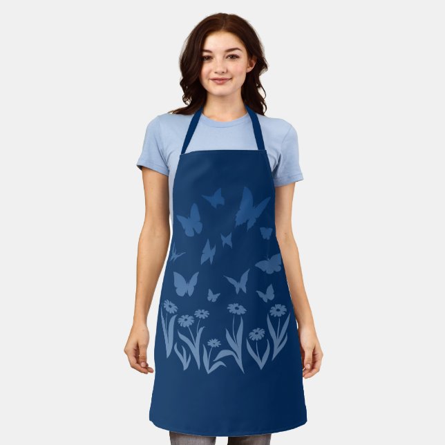 Butterfly Aprons Blue Butterfy Art Aprons & Gifts (Worn)