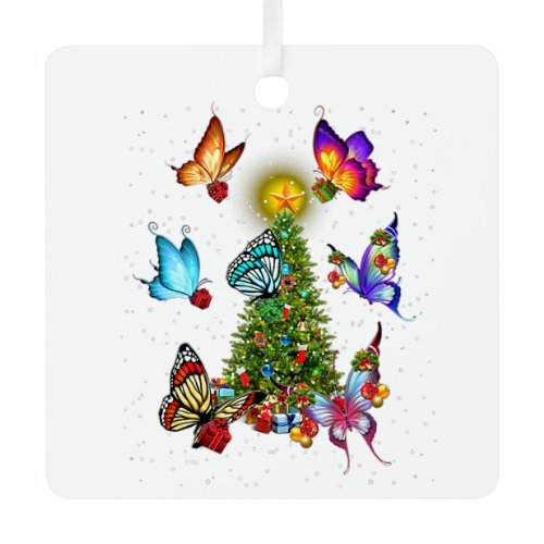 butterfly around christmas tree butterflies xmas l metal ornament