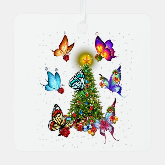 butterfly around christmas tree butterflies xmas l metal ornament (Front)