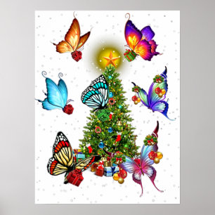 butterfly around christmas tree butterflies xmas poster