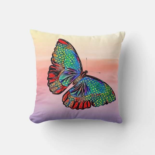 Butterfly Art and Sunset Ombre Pillow (Front)