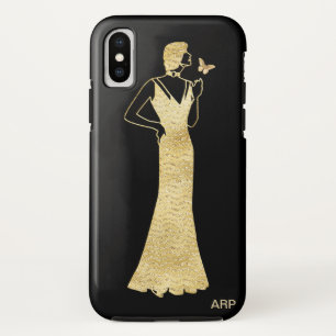 *~* Butterfly Art Deco Nouveau Gold Glitter Woman iPhone XS Case