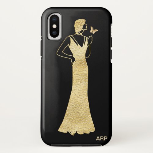  Butterfly Art Deco Nouveau Gold Glitter Woman iPhone XS Case