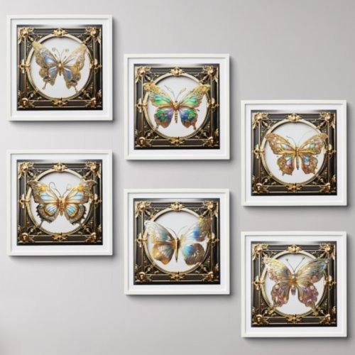 Butterfly art deco vintage modern gold iridescent peel and stick photo tile