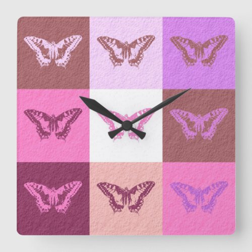 Butterfly Art Graphic Design Square Wall Clock