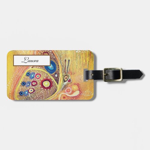 Butterfly Art Name Luggage Tag w leather strap