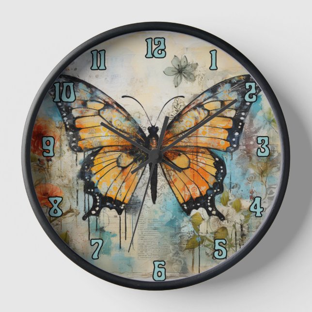 Butterfly Art Wall Clock, Butterfly Clock (Front)