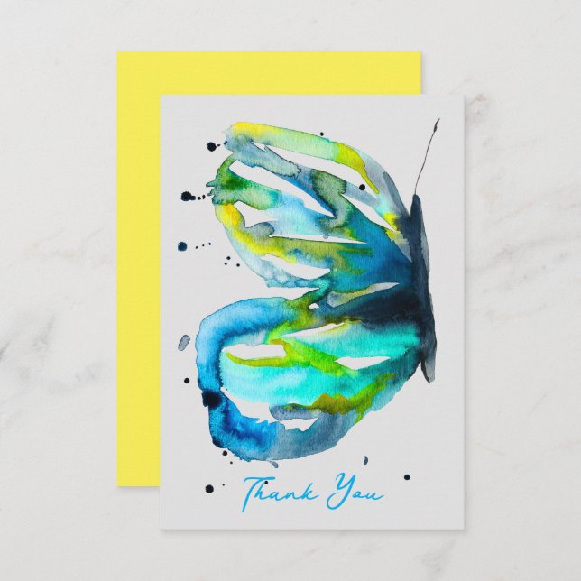 Butterfly art watercolor blue note card (Front/Back)