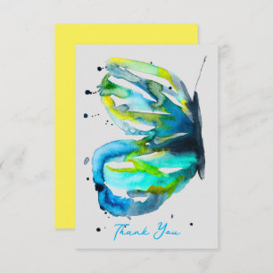 Butterfly art watercolor blue note card