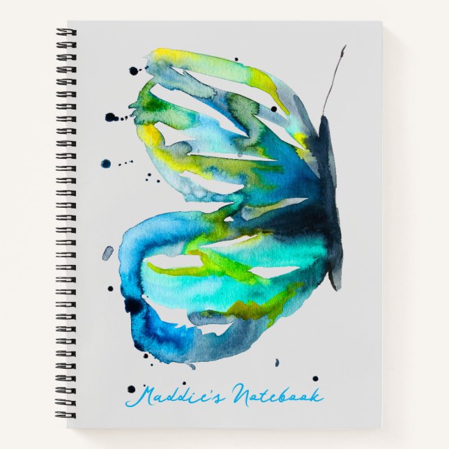 Butterfly art watercolor blue notebook (Front)