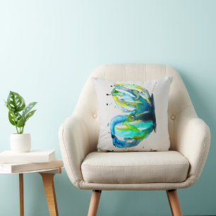 Butterfly art watercolor blue throw pillow