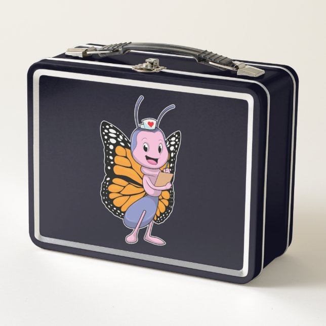 Butterfly as Nurse Metal Lunch Box (Front)