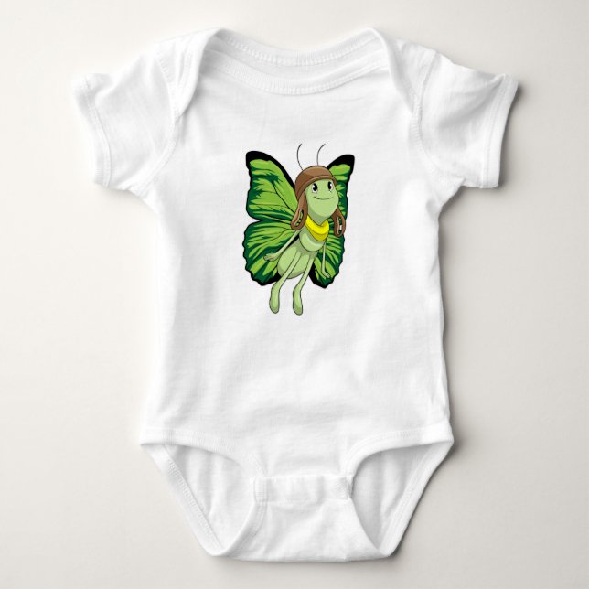 Butterfly as Pilot with Pilot hat Baby Bodysuit (Front)
