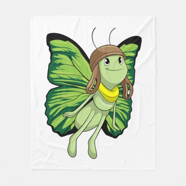 Butterfly as Pilot with Pilot hat Fleece Blanket (Front)