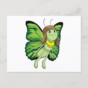 Butterfly as Pilot with Pilot hat Postcard