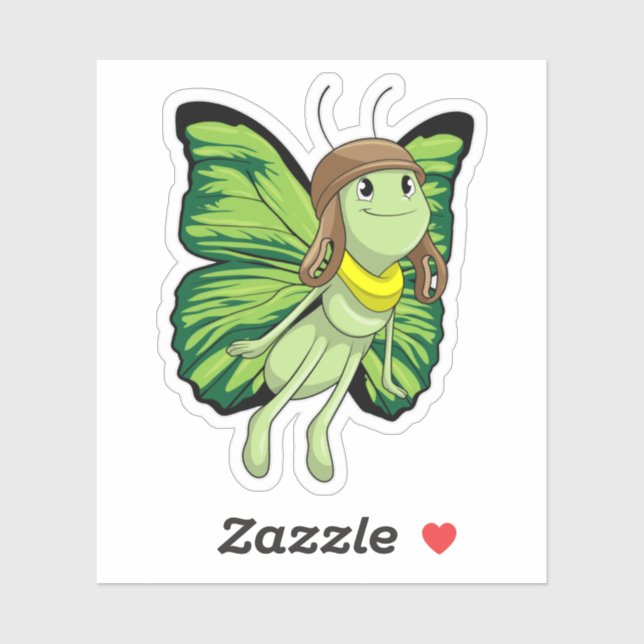 Butterfly as Pilot with Pilot hat Sticker (Sheet)