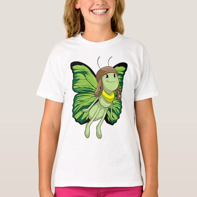 Butterfly as Pilot with Pilot hat T-Shirt (Front)