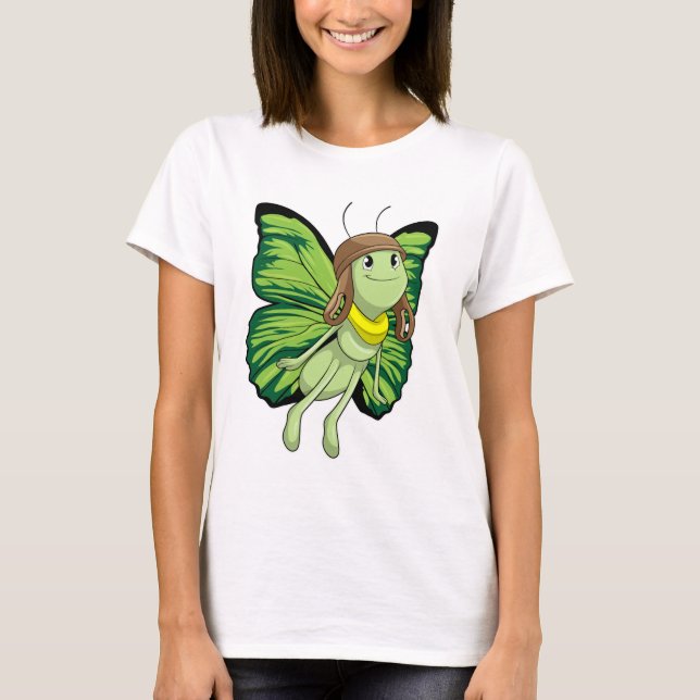 Butterfly as Pilot with Pilot hat T-Shirt (Front)