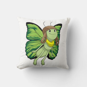 Butterfly as Pilot with Pilot hat Throw Pillow
