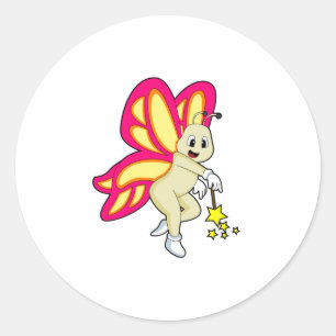 Butterfly as Wizard with Magic wand Classic Round Sticker