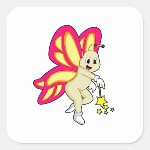 Butterfly as Wizard with Magic wand Square Sticker