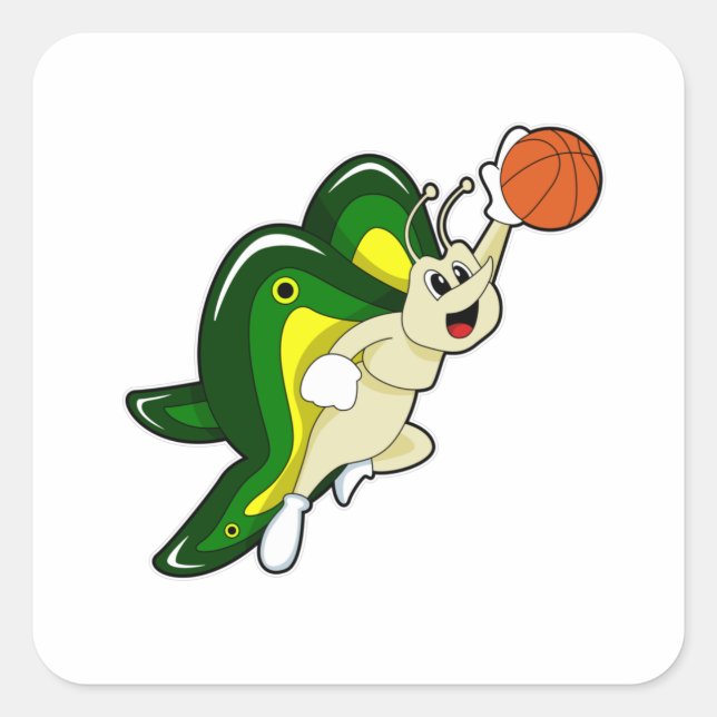 Butterfly at Basketball Sports Square Sticker (Front)