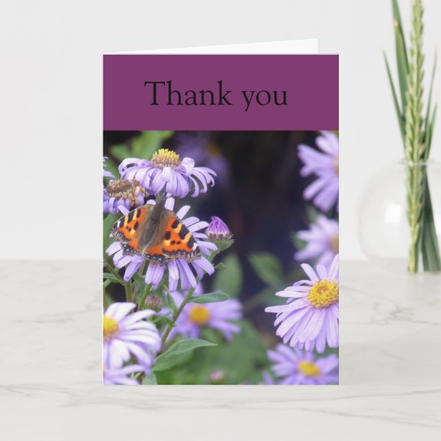 Butterfly At Rest On Flowers Thankyou Card (Front)