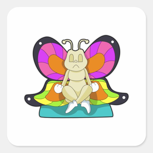 Butterfly at Yoga in Cross-legged Square Sticker (Front)