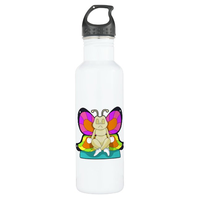 Butterfly at Yoga in Cross-legged Stainless Steel Water Bottle (Front)