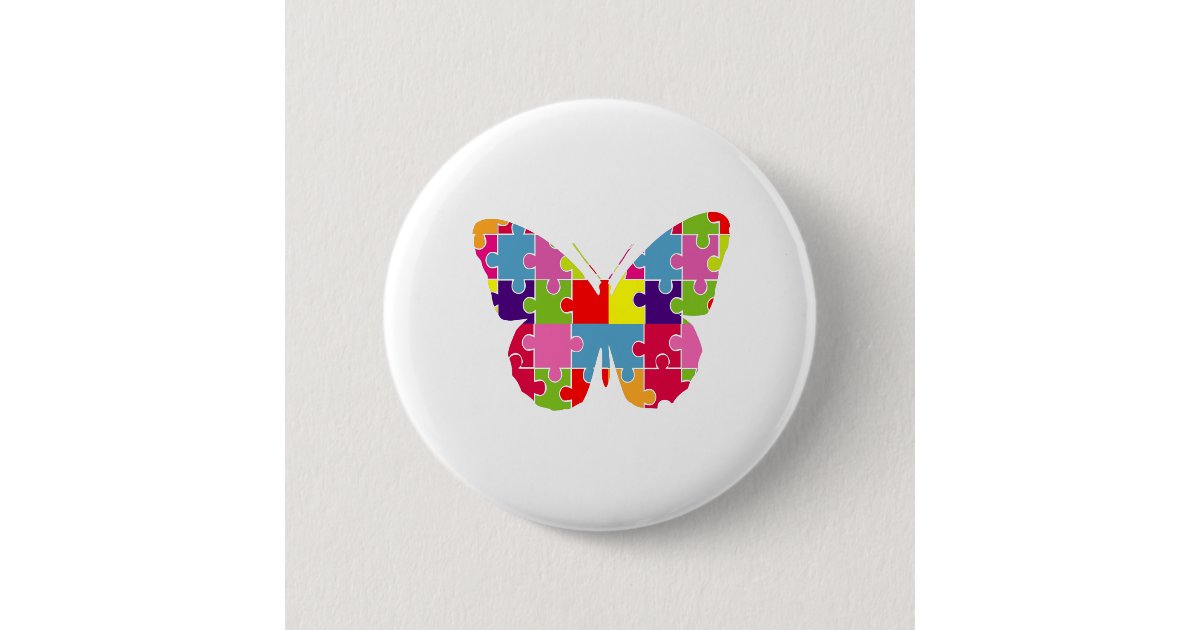 Butterfly Autism Awareness Amazing Colorful Puzzle Button | Zazzle