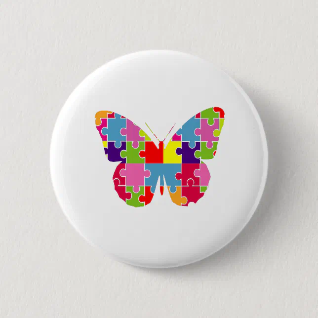 Butterfly Autism Awareness Amazing Colorful Puzzle Button | Zazzle