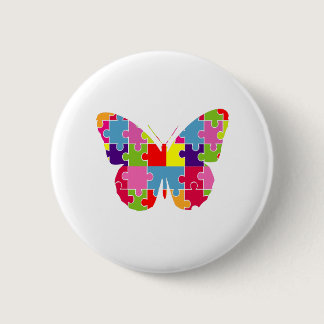 Butterfly Autism Awareness Amazing Colorful Puzzle Button