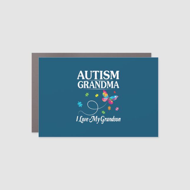 Butterfly Autism Grandma I Love My Grandson Awaren Car Magnet (Front)