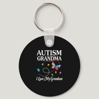 Butterfly Autism Grandma I Love My Grandson Awaren Keychain