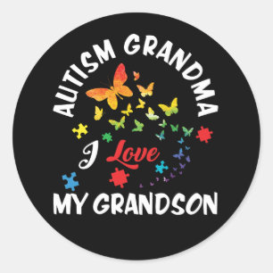 Butterfly Autism Grandma I Love My Grandson Classic Round Sticker
