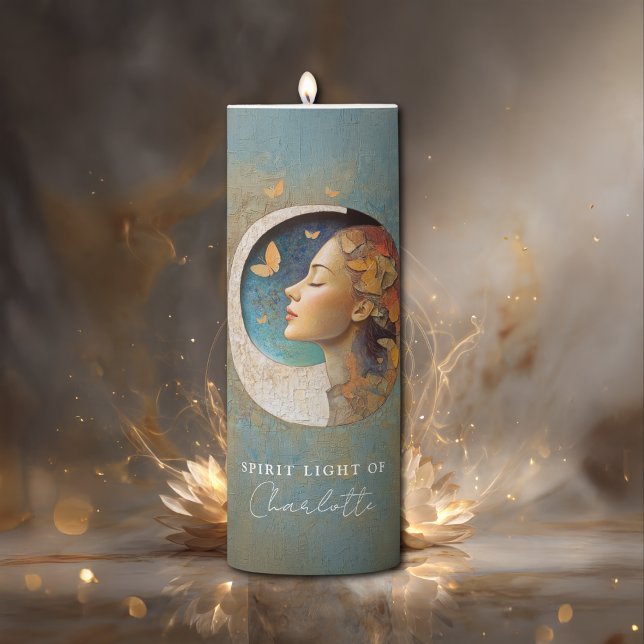 Butterfly Awakening Woman - Meditation Yoga Tarot Pillar Candle (Butterfly Awakening Woman - Meditation Yoga Tarot Pillar Candle with your Name/Text.)