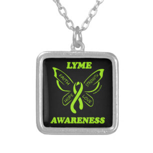 Butterfly/Awareness...Lyme Disease Silver Plated N Silver Plated Necklace