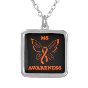 Butterfly/Awareness...MS Silver Plated Necklace