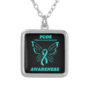 Butterfly/Awareness...PCOS Silver Plated Necklace