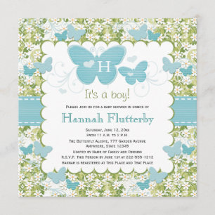 Butterfly Baby Boy Shower Invitations Monogrammed