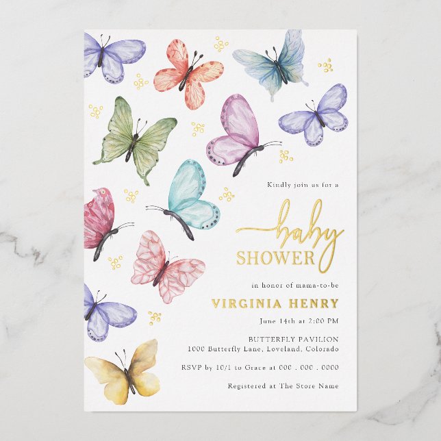 Butterfly Baby Foil Invitation (Front)