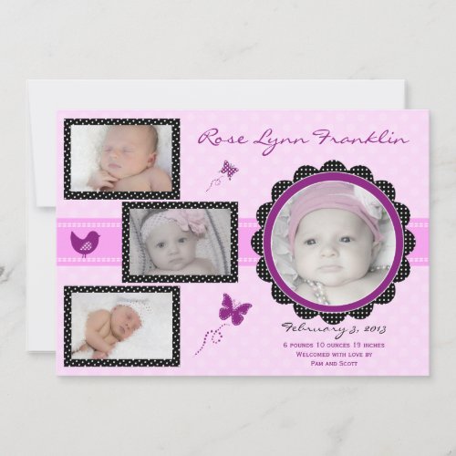 Butterfly Baby Girl Photo Birth Announcement
