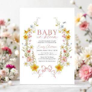 Butterfly Baby in Bloom Bow Pink Wildflower Shower Invitation