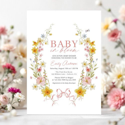 Wildflower Pink Floral or wildflower baby shower invitation