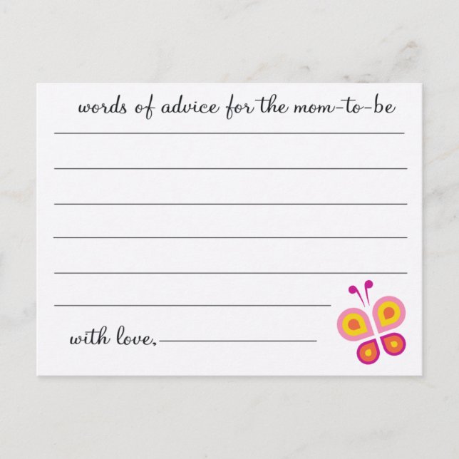 Butterfly -Baby Shower Advice Cards (Front)