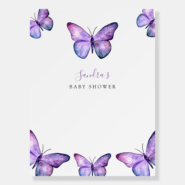Butterfly Baby Shower Backdrop Minimalist Purple Foam Board (Front)