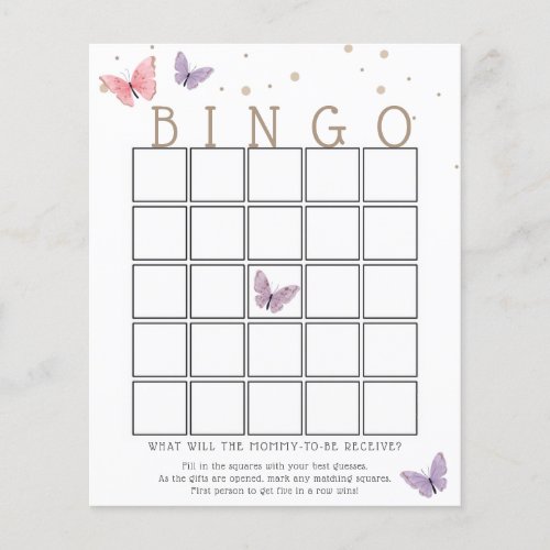Butterfly Baby Shower Bingo Game Card